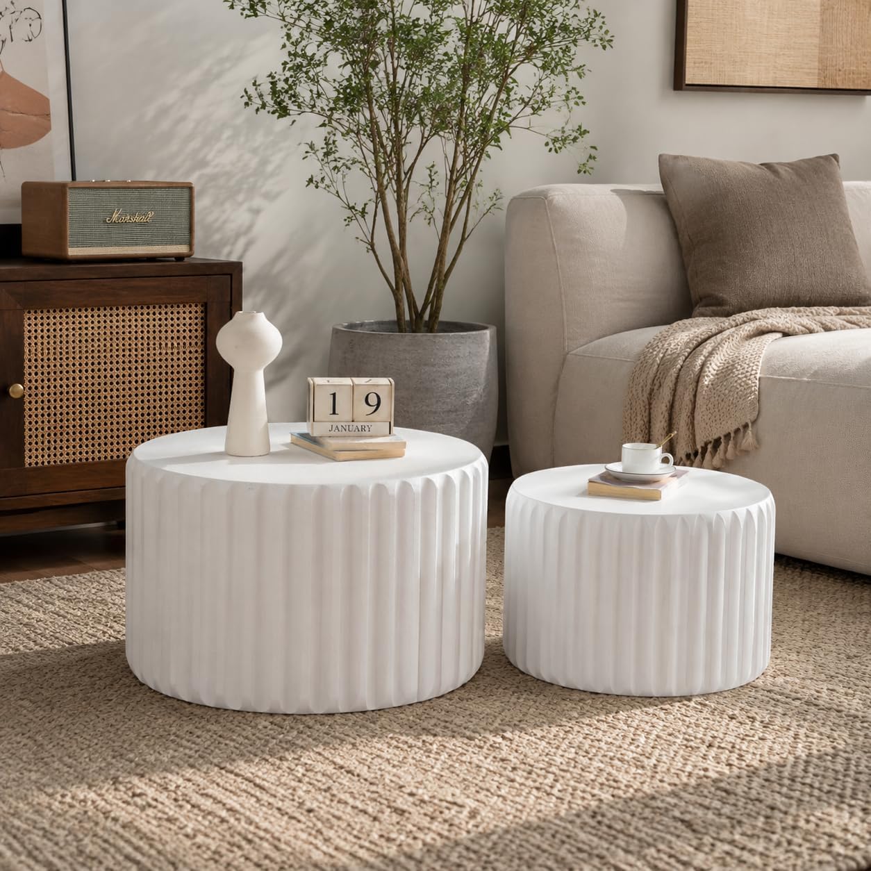 Modern Round Nesting Coffee Table Set of 2, Side Tables for Living Room