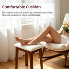 Solid Wood Vanity Stool with Cushion | 11"D x 15"W x 18" H - Small Wooden Ottoman Bench Chair Padded Seat for Bedroom/Living Room/Office/Makeup Vanity