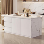 homary Kitchen Island with Storage & Wine Rack, 72" Modern White Kitchen Cabinet with Wood Top, Large Fixed Island with 3 Drawers & 6 Adjustable Shelves, Without Bar Stools