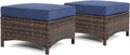HILLGA 2PCS Outdoor Ottomans for Patio, Outdoor Footstools with Steel Frame | 2PCS, Wicker Ottoman, Patio Foot Rest, Premium Wicker, Comfortable Cushions, Garden Porch Backyard Deck (Blue)
