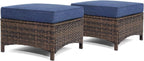 HILLGA 2PCS Outdoor Ottomans for Patio, Outdoor Footstools with Steel Frame | 2PCS, Wicker Ottoman, Patio Foot Rest, Premium Wicker, Comfortable Cushions, Garden Porch Backyard Deck (Blue)