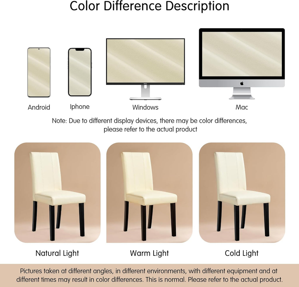 SyMax Dining Chairs Set of 6, Faux Leather Upholstered Dining Room Chairs, Modern Parsons Kitchen Chairs with Wood Legs, Cream(Only Chairs)