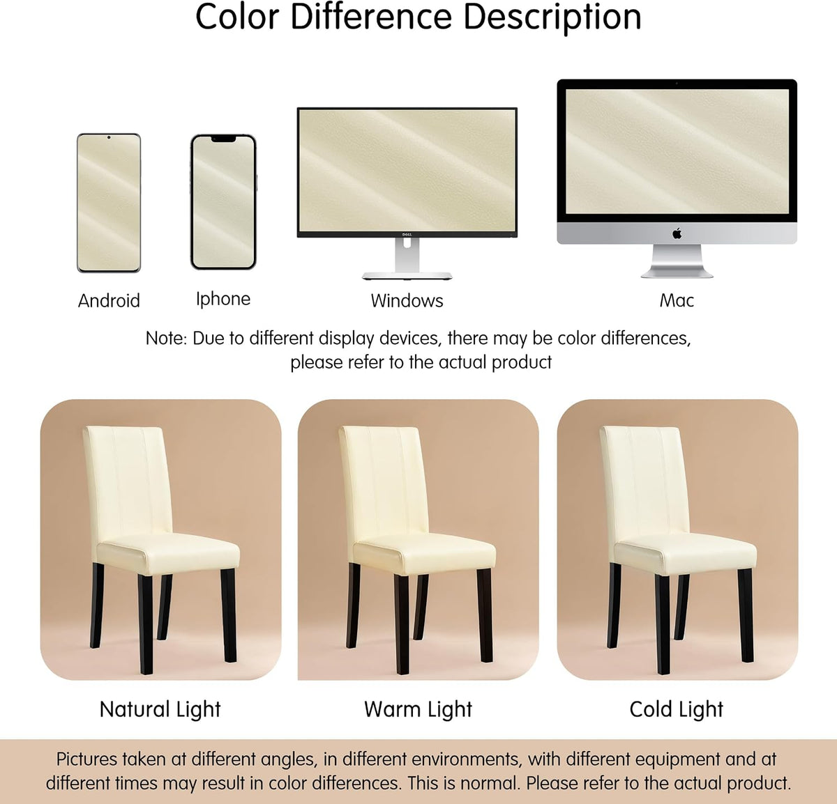 SyMax Dining Chairs Set of 6, Faux Leather Upholstered Dining Room Chairs, Modern Parsons Kitchen Chairs with Wood Legs, Cream(Only Chairs)