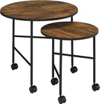 Vintage Oak and Black 2 Piece Nesting Tables with Brown+Black | Nesting tables with vintage oak and black finish for rustic elegance