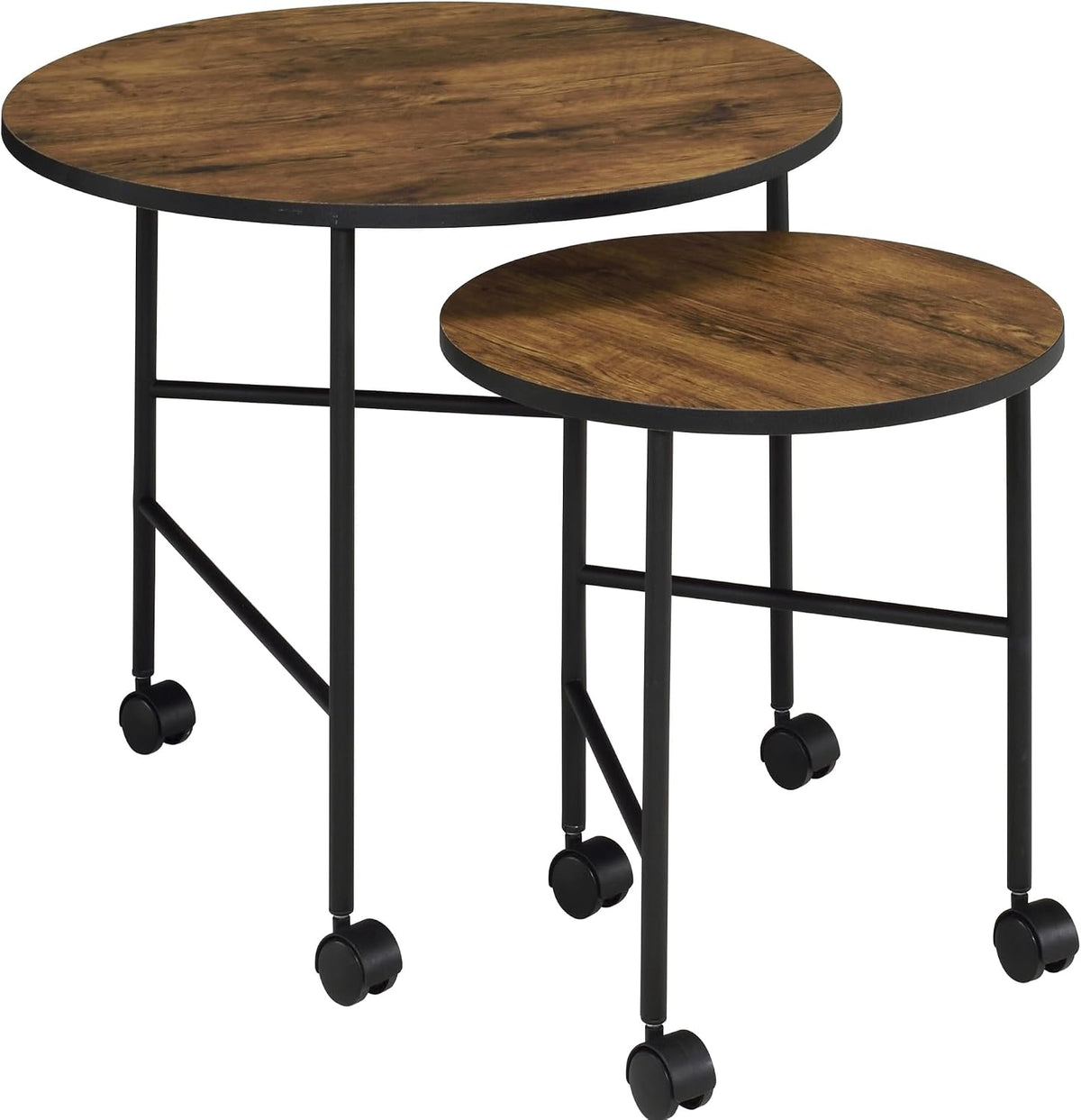 Vintage Oak and Black 2 Piece Nesting Tables with Brown+Black | Nesting tables with vintage oak and black finish for rustic elegance