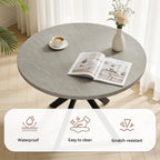 44" Round Dining Table with Chair Set for 4, Modern Mid-Century Dining Table Set of 4, Cozy Dinette Sets with Metal Leg for Kitchen Dining Room Apartment(Gray Table + Beige Chairs) | Cushioned Minimalist Beige Chairs of 4, Mid-Century Grey Tabletop