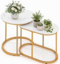 LDAILY Nesting Coffee Table Set with Marble-Look Top, 2-Piece | Golden Steel Frame, Easy Assembly, Accent Stacking Side Table, for Bedroom, Living Room, Apartment