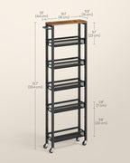 VASAGLE Slim Storage Cart, 6-Tier Rolling Utility Cart, Skinny Shelf for Kitchen Pantry, Narrow Bathroom Organizer, 17.9 x 5.9 x 51.7 inch, Rustic Brown and Matte Black, Dacey Collection ULRC038K101