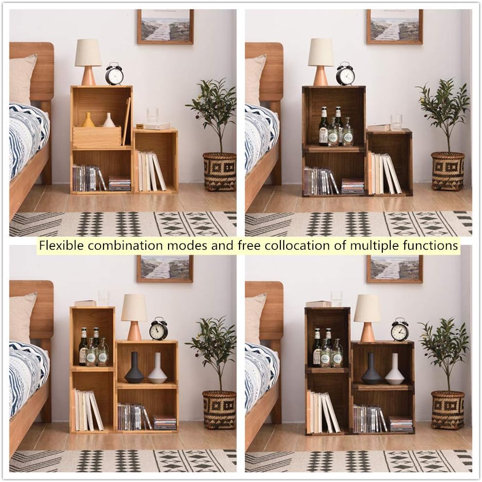 KIRIGEN Stackable Wood Storage Cube with Handles, Open Cubby Bin, Brown