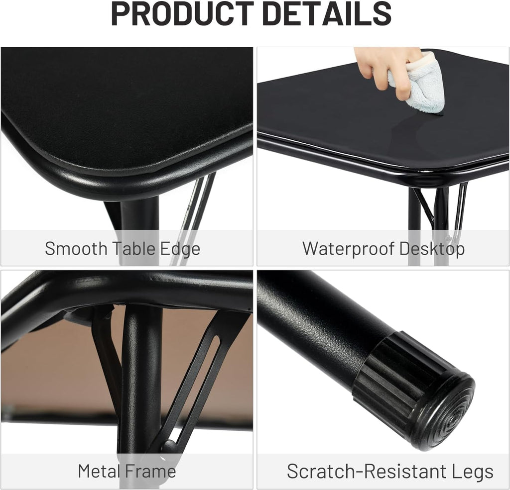 FurnitureR Square Folding Card Table 34 Inch, No Assembly Portable Table for Game Nights, Small Space Dining & Indoor Outdoor Use, PVC Top with Metal Frame, Black