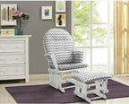 HomeStock Glider and Ottoman Set - Padded Arms, Storage Pockets, Metal Bearings White and Gray Chevron