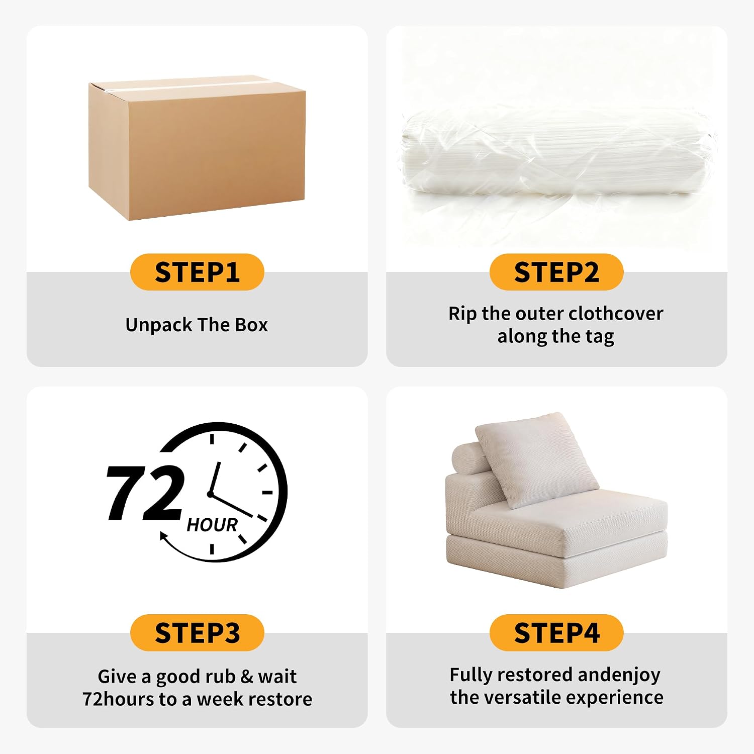 Folding Sofa Bed, 3-in-1 Convertible Sleeper Chair Bed with Pillows, Foldable Floor Couch with High-Density Foam, Futon Small Couch for Living Room Bedroom Lounge, Single, White