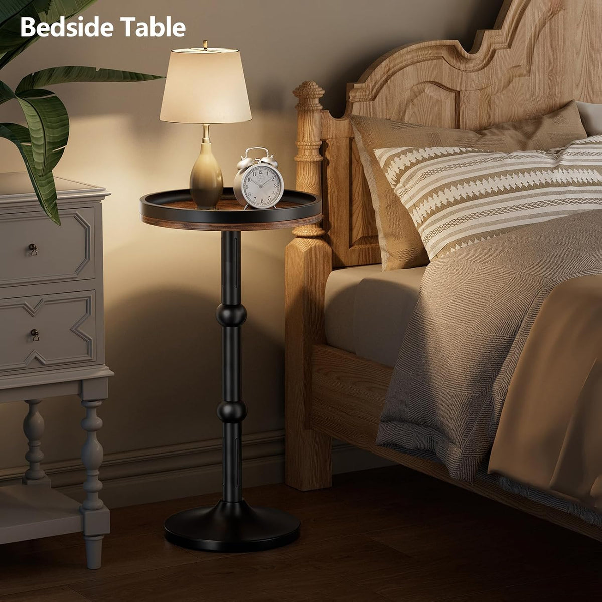 Small Round Side Table, Drink Table for Small Spaces, Modern Cocktail Table with Metal Leg, Weighted Iron Base Pedestal Round End Tables for Living Room, Bedroom, Couch