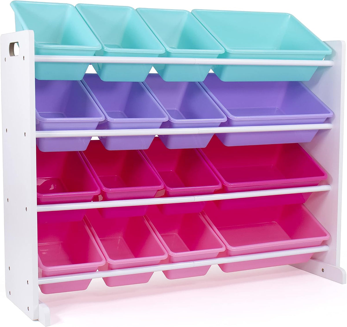Humble Crew Tot Tutors Wood Table & 4 Chairs Set-White, Pink, Purple Forever Collection & White/Blue/Pink/Purple Extra-Large Toy Organizer, 16 Storage Bins