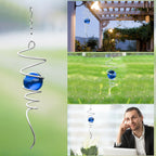 Gazing Ball Spiral Tail Wind Spinner Stabilizer, Garden Decorations Stainless Steel Metal with Hook & Blue Crystal Glass Orb Outdoor Hanging Decor Kinetic Yard 3D Swivel Art Sun Catchers