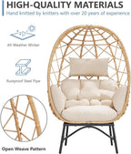 SWITTE Wicker Egg Chair Outdoor, Oversized Patio Lounge Chairs with Cushion for Indoor Living Room, Bedroom, Outside Backyard Balcony-Beige