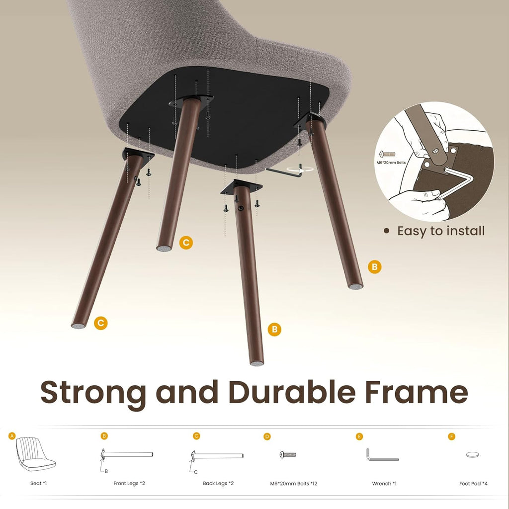 MALOL Upholstered Dining Chairs Set of 2, Modern Fabric Kitchen Chairs with Back, Wood Legs for Kitchen Dining Room Restaurant, Taupe