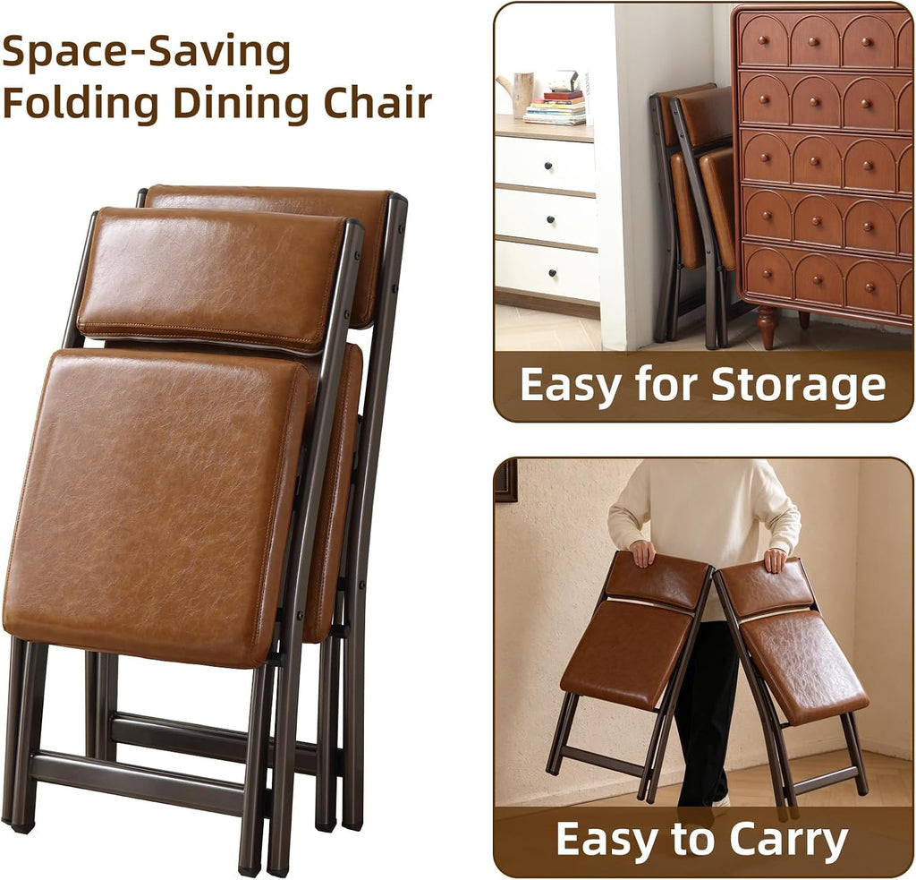 Folding Chairs with Cushion 2 Pack, High-Resilience Foam, Yellowish-brown | 450LBS Capacity, 2-Inch Thick Cushion, 4.7" Folded, Foldable Dining Chairs for Kitchen Dining Room Wedding Office Party