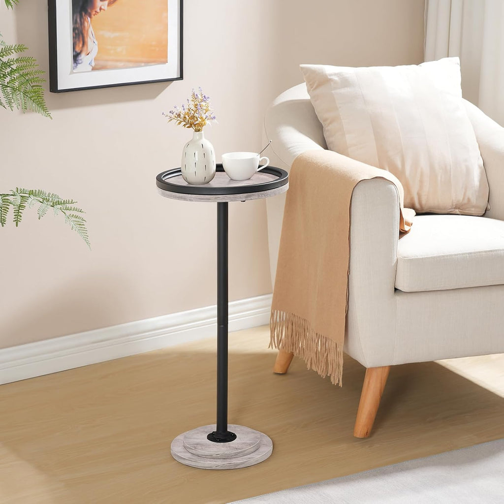 HOOBRO Small Round Side Table, Drink Table, Coffee Martini Table with Pedestal Accent for Small Spaces in Living Room, Bedroom, Sofa Couch, Greige and Black BG168BZ01