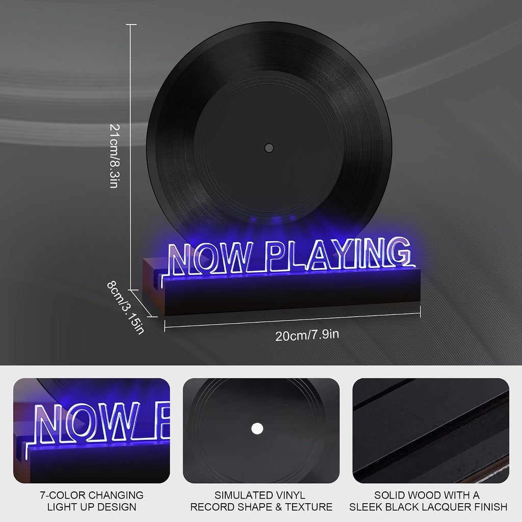 Now Playing Vinyl Record Stand- Simulated Vinyl Design with 7-Color Changing Lights,A Stylish Accent for Vinyl Record Holder, Perfect for Record Display and LP Lover Gifts.