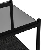 Set of 2 Rectangle Modern Glass End Table,Tempered Glass Top, Sofa Side Table with MDF Storage Shelf and Metal Legs,Modern Table for Living Room and Bedroom,Grey Glass/Black