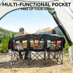 3 Person Camping Chair for Adults Folding Double Camping Chair Oversized Heavy Duty Camping Loveseat with Cup Holders & Carry Bag, Portable Outdoor Lawn Chair for Camping, Beach, Backyard Black & Grey