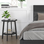 sthmec Side Table Set of 2, Small Round End Table with Storage Shelf for Small Space, 2-Tier Black Bedside Table Sofa Couch Table, Nighstands Set of 2 Accent Table for Living Room, Bedroom, Black