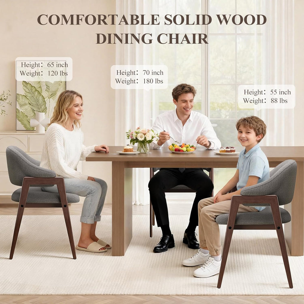 MALOL Wooden Dining Chairs Set of 2, Modern Fabric Upholstered Dining Room Chair, Kitchen Side Chairs, Farmhouse Dinner Chair with Curved Open Back for Kitchen, Grey