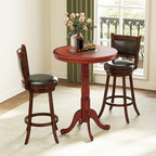 3 Piece Bar Table and Chairs Set, Round Counter Height Dining Table with Chessboard, 2 Upholstered Swivel Bar Stools, Rubber Wood Frame, Farmhouse Pub Table Set for Kitchen, Bistro