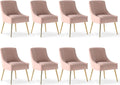Modern Dining Chairs, Velvet Upholstered Dining Room Chairs with Gold Legs,Tufted Accent Chair Set of 8 for Reception Room Living Room Study Room(Pink)