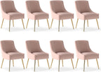 Modern Dining Chairs, Velvet Upholstered Dining Room Chairs with Gold Legs,Tufted Accent Chair Set of 8 for Reception Room Living Room Study Room(Pink)
