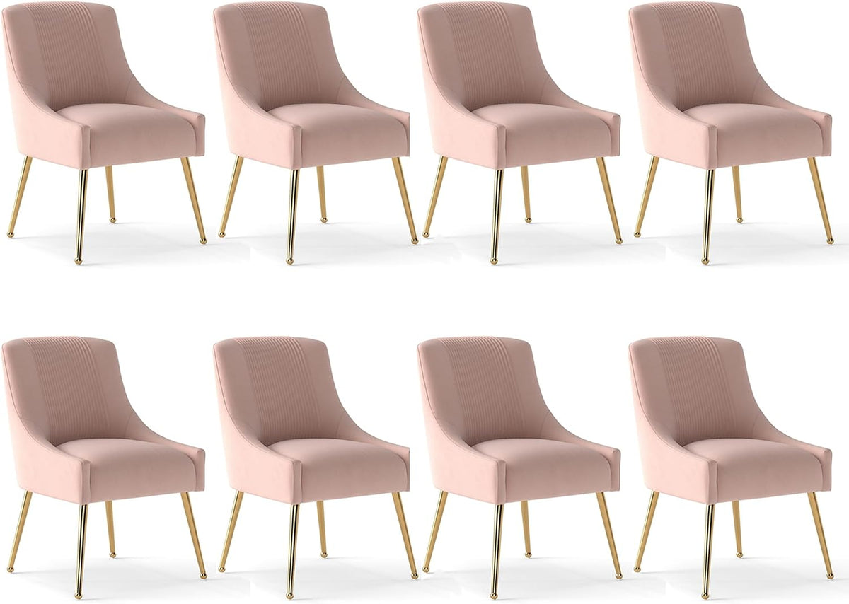 Modern Dining Chairs, Velvet Upholstered Dining Room Chairs with Gold Legs,Tufted Accent Chair Set of 8 for Reception Room Living Room Study Room(Pink)