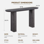 OKD 63" Modern Console Table with Arc Faux Marble Texture Top, Fluted Wood Base, Contemporary Entryway Sofa Table for Living Room, Hallway, Foyer, Dark Alder
