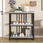 FOLUBAN 3 Tier Bookshelf, Short Bookcase for Small Space, Modern Wooden and Metal Book Shelf for Living Room Bedroom Office (Light Grey Oak)