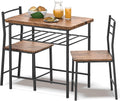 Fenbeli 3 Piece Dining Table Set - Small Kitchen Table & Chair Sets for 2, Breakfast Table Set w/Steel Frame, Built-in Storage Rack for Dining Room, Living Room, Apartment (Brown, Small)