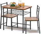 Fenbeli 3 Piece Dining Table Set - Small Kitchen Table & Chair Sets for 2, Breakfast Table Set w/Steel Frame, Built-in Storage Rack for Dining Room, Living Room, Apartment (Brown, Small)