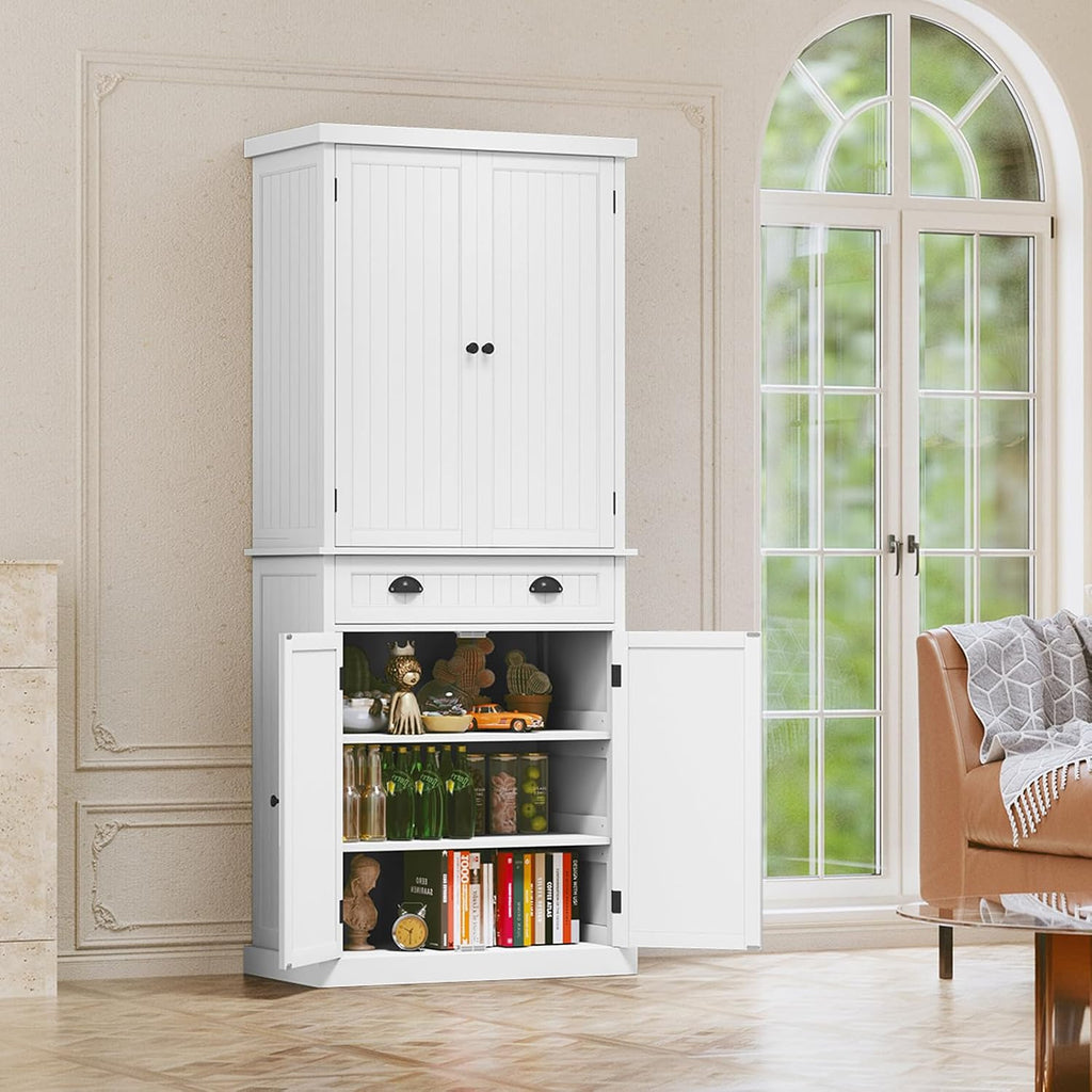 ARTPOWER 72" Pantry Storage Cabinet with Door Shelves | Tall Wooden Kitchen Cupboard with Drawer, Food Pantry Cabinet with Shelves for Dining Room,Living Room, White