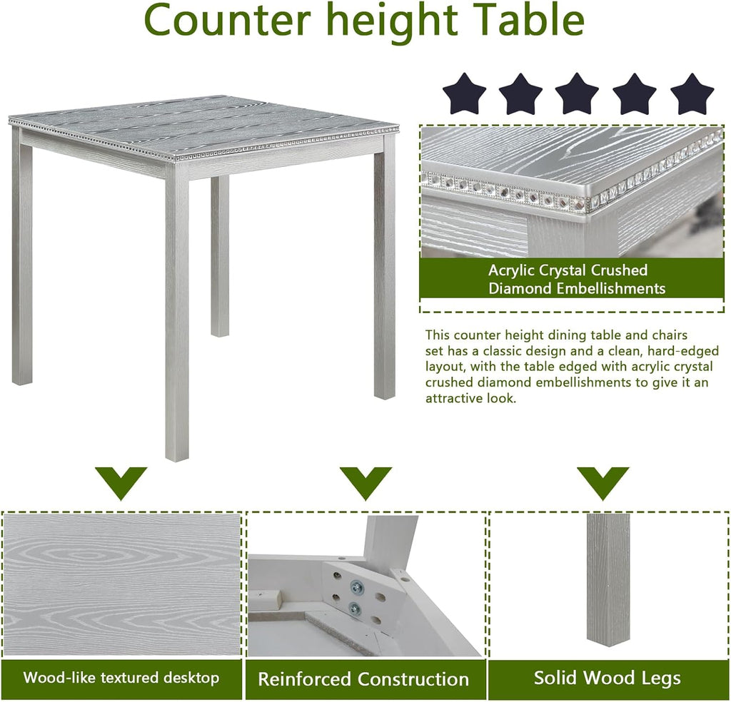 LUMISOL Wood Square Dining Table for 4, Farmhouse Counter Height Kitchen Table for Small Space, No Included Chairs, Silver Grey