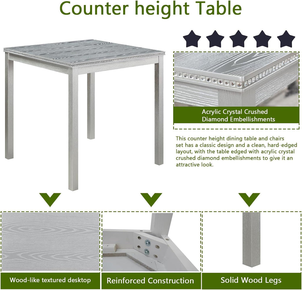 SOFTSEA Wooden Dining Table up for 4, Square Kitchen Table with Solid Wood Legs, 34.5 Inch Modern Dining Table with Spacious Tabletop, for Kitchen Living Room, Silver Grey