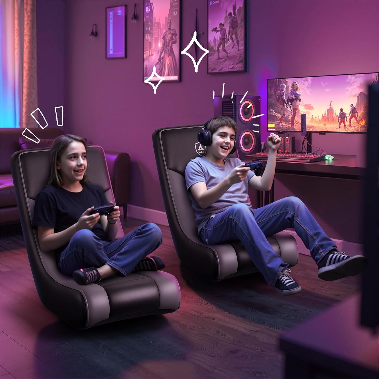 GTPLAYER Floor Rocker Gaming Chair – Adjustable Angle Limiter, Ultra Lightweight Ergonomic Floor Rocking Game Seat for Gaming and Lounging, Black
