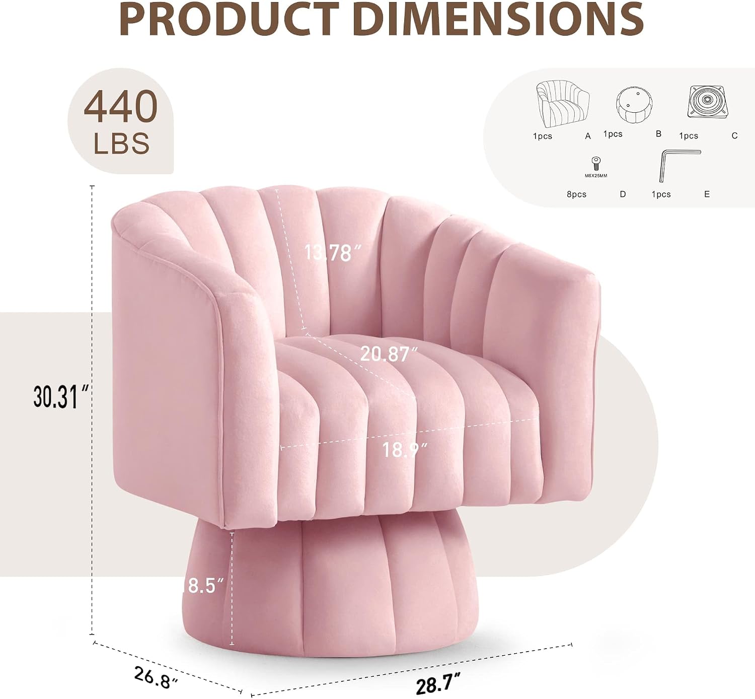 YSICK Swivel Accent Chair,360°Swivel Barrel Chairs, Mid-Century Chair with Wide Upholstered, Modern Velvet Fabric, Round Armchair for Living Room, Lounge, Bedroom