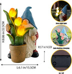 COWOS Garden Gnome Statue, Sculpture of a Dwarf Holding a Shovel and a Flower Pot, Solar Gnome Statues Outdoor Decor, Outside Lawn Patio Yard Ornament Gifts