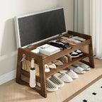 Shoe Rack Bench with Flip-Top Storage, 27.6" W x 15.7" H Solid Wood Entryway Bench Shoe Organizer with Cushion Side Hooks for Front Door Entrance Hallway Foyer Closet Living Room Bedroom
