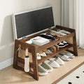 Shoe Rack Bench with Flip-Top Storage, 35.4" W x 15.7" H Solid Wood Entryway Bench Shoe Organizer with Cushion Side Hooks for Front Door Entrance Hallway Foyer Closet Living Room Bedroom