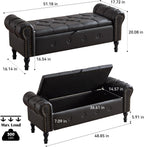 Storage Bench for Bedroom, Faux Leather 51" End of Bed Bench, Queen Size Bench with Rolled Arms, Tufted Storage Ottoman Benches, Upholstered Bench for Bedroom, Living Room, Entryway, Black