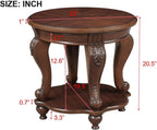 JIJIWANG Wood Round Sofa Table with Antique Carved Legs Oval End Table with Buttom Shelf for Small Space, Cherry