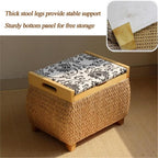 Ottoman with Storage Rattan Woven ，Bench with Padded Seat End of The Bed Entry Bench Footrest Stool for Hallway Living Room(Primary Color,40cm/15.7in)
