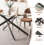 60" Black Glass Dining Room Table Set for 6, 7-Piece Modern Rectangular Kitchen Dining Table Set with Cross Chrome Metal Legs & 6 Orange Velvet Upholstered Chairs, Kitchen Table and Chairs Set