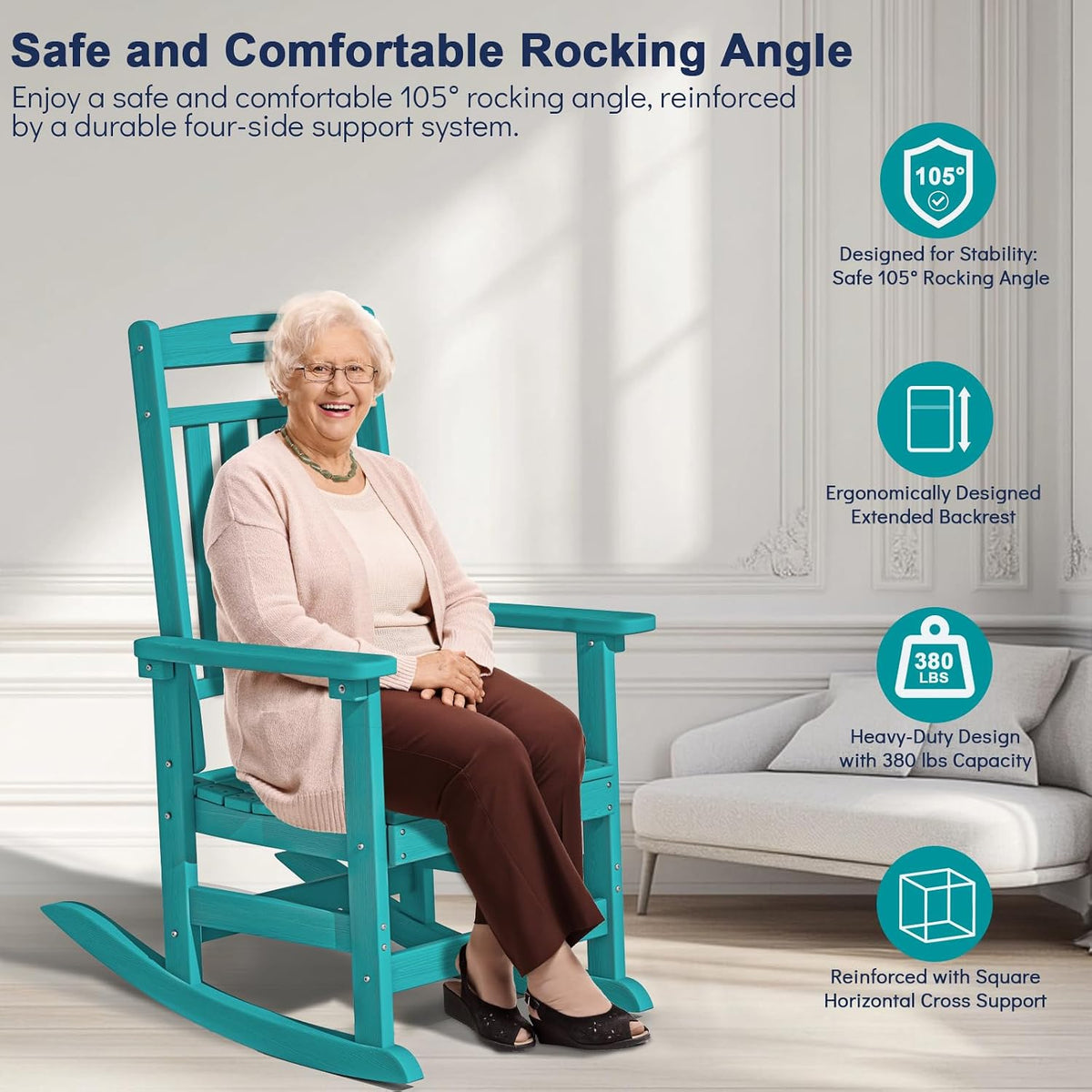 Plawdlik Oversized HDPE Outdoor Rocking Chair Set of 2, All-Weather, Aruba | Heavy Duty Patio Rockers with High Back, Extra Large & Extra Wide, Supports up to 380lbs, Perfect for Porch, Lawn, Garden