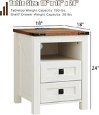 T4TREAM Farmhouse Nightstand Set of 2, Rustic End Table with 2 Drawers, Charging Station, Storage Open Shelf for Bedroom, Living Room, Wood Side Table, Antique White